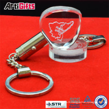 Meilleure vente 3d laser gravure porte-clés en verre de cristal